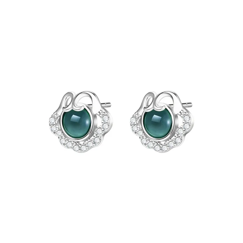 Mom's Gift Glutinous Jade Jadeite Stud Earrings Women's-7