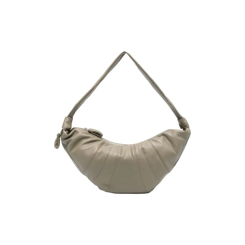 Lemaire Lambskin Croissant Bag Crossover Bag Goat Horn Bag Crossbody One Shoulder Handbag Large Size Women's Gray Green-1