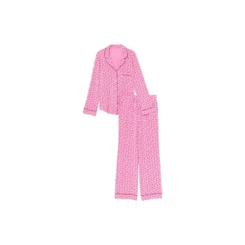 Victoria's Secret Modal Long Pajama Set Pajama Set Women's Rose Pink Polka Dot Print