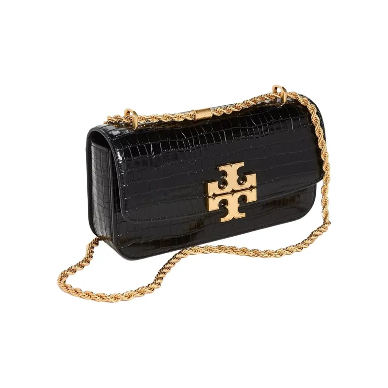 TORY BURCH Eleanor Cow Leather Handbag, Shoulder Bag Women's Black & Gold-1
