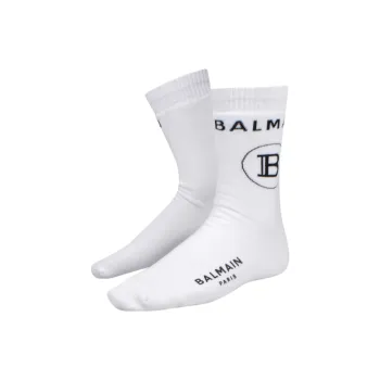 BALMAIN Men's FW21 Logo Knitting Socks 1 Packs White