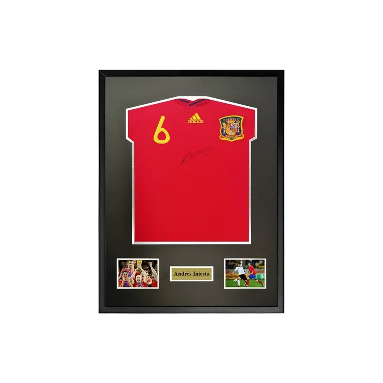 Three For Iniesta 2010 World Cup Spain Team Signed Soccer Apparel Jersey Includes SA Certificate Framed Collection-1