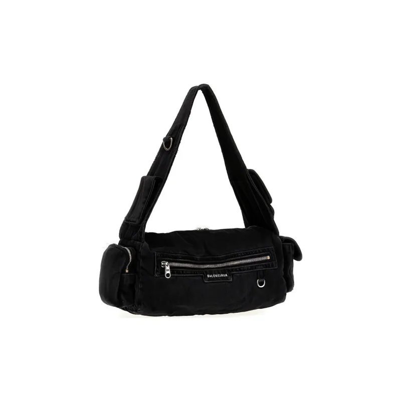 Balenciaga Superbusy Cotton Handbag Shoulder Bag Small Size Men's Black-1