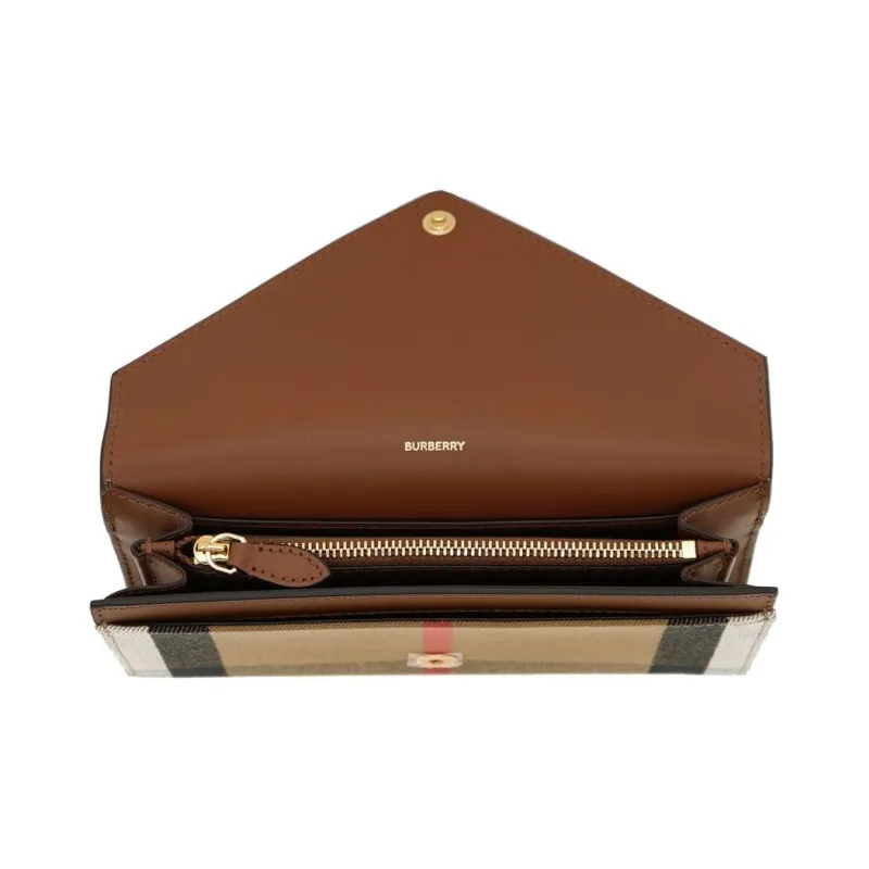 Burberry Leather Paneled Canvas Wallet Women's Tan-3