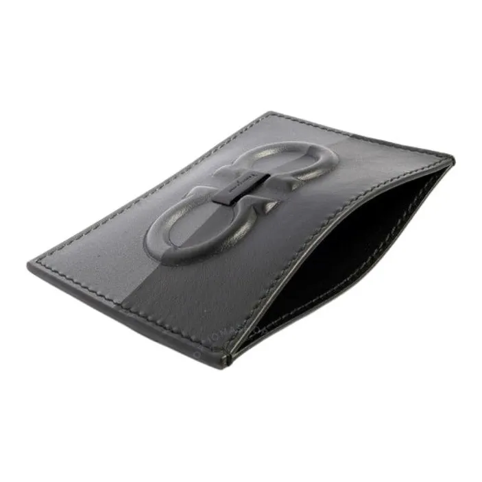 FERRAGAMO Leather Card Clip Card Holder Mini Men's Black/Two Tone-2