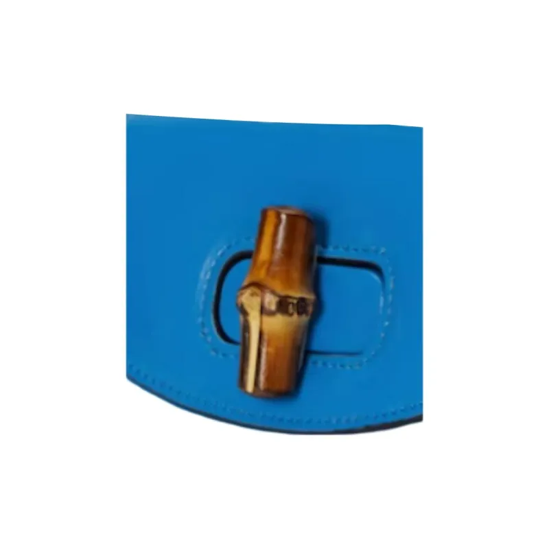 GUCCI Bamboo 1947 Leather Shoulder Bag Crossbody Bag Handbag Mini Women's Blue-4