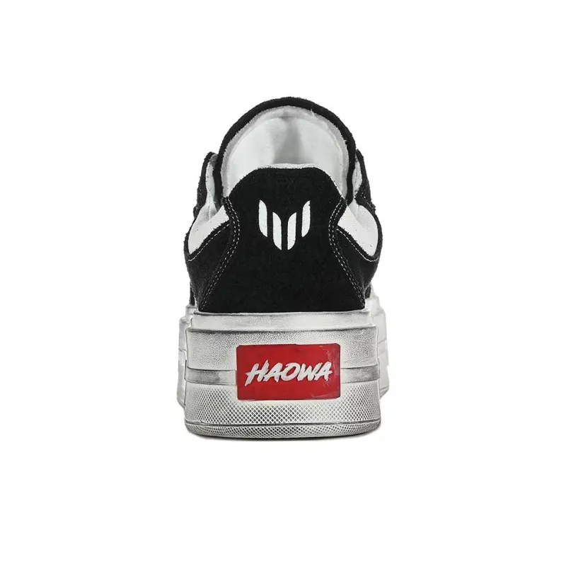HAOWA Vintage Journey Breathable Lightweight Height Increasing Low Top Casual Shoes Women's Vintage Black White-4