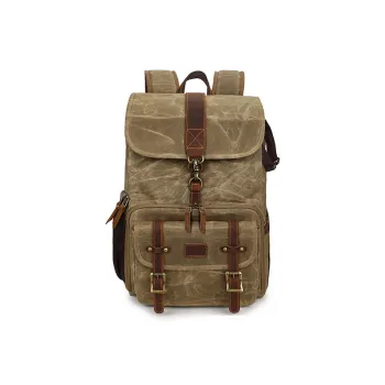 H YXIANG Batik Canvas Crazy Horse Leather Backpack Men's