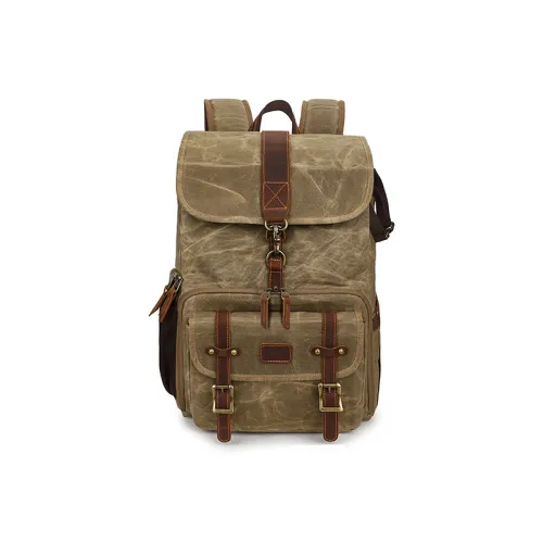 H YXIANG Batik Canvas Crazy Horse Leather Backpack Men's