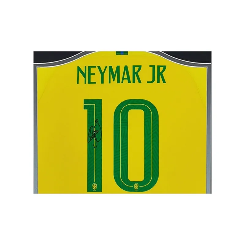 Three For Neymar 2018 World Cup Brazil Signed Soccer Apparel Jersey Framed Includes Certificate-3