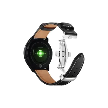 FZRT Xiaomi Compatibility Watch Band Quick Release 22mm Leather Metal Butterfly Buckle Strap Cowhide Leather Material