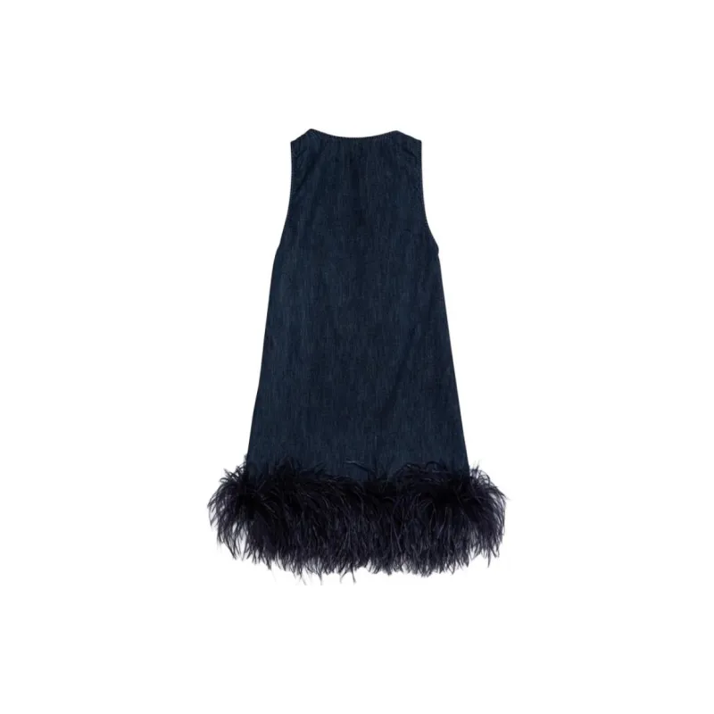 Valentino Logo Plaque V Neck Denim Dress-1