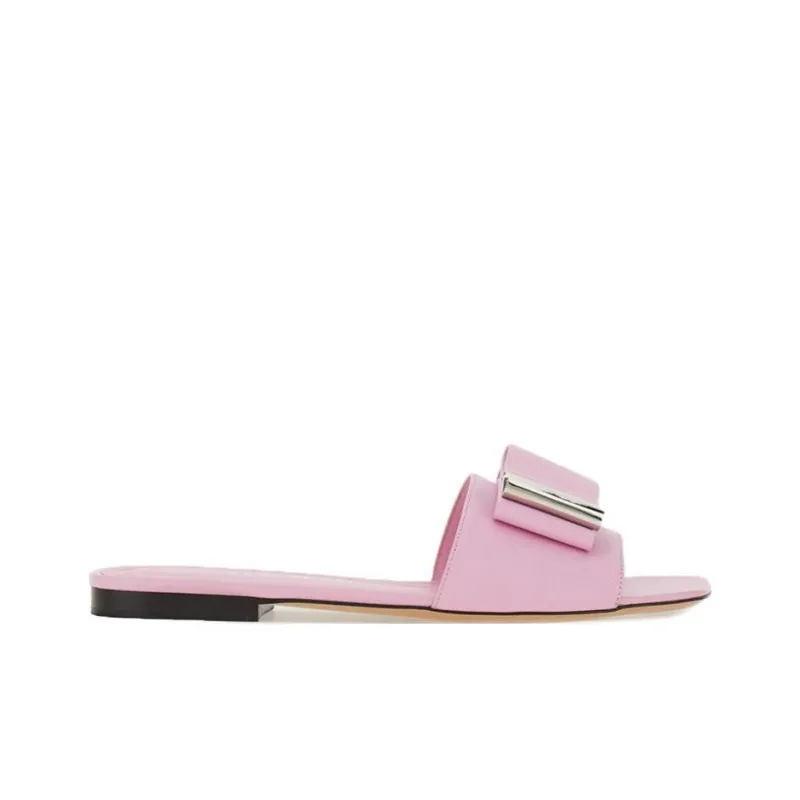 FERRAGAMO Double-bow Leather Slides-1