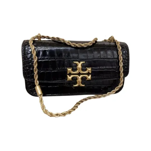 TORY BURCH Eleanor Cow Leather Handbag, Shoulder Bag Women's Black & Gold