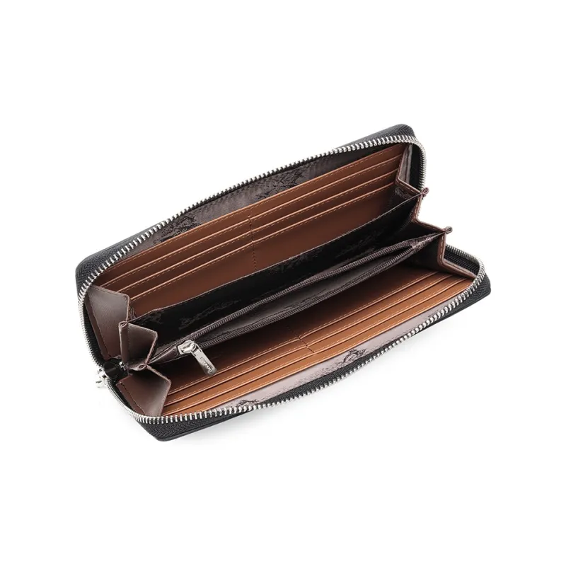 SEPTWOLVES Artificial Leather Wallet With Zip Closure Clutch Large Size Men's Black-3