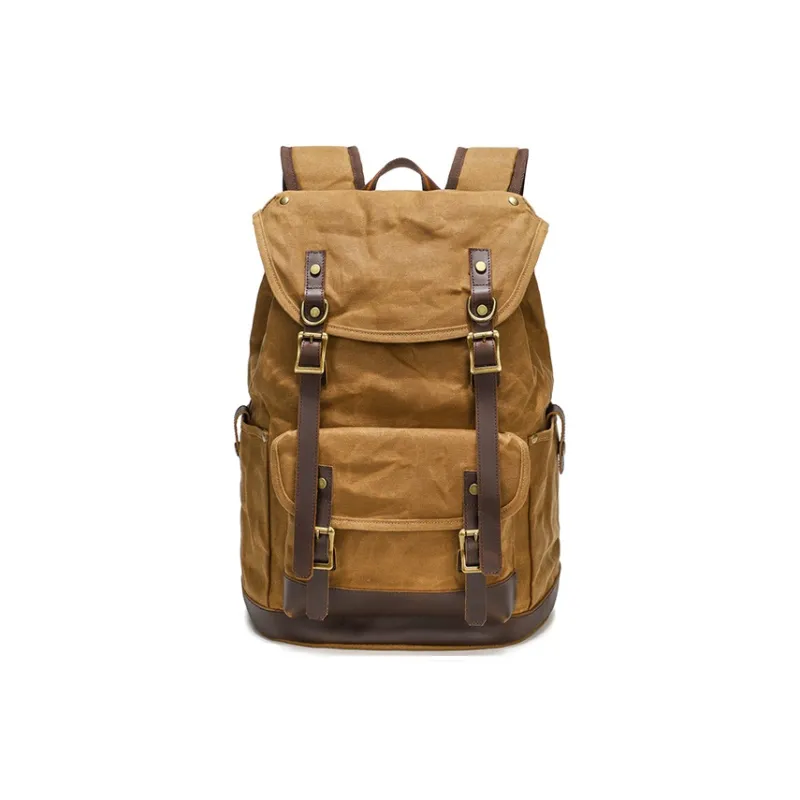 H YXIANG Batik Water Resistant Canvas With Crazy Horse Leather Backpack Regular Men's Multicolor-8