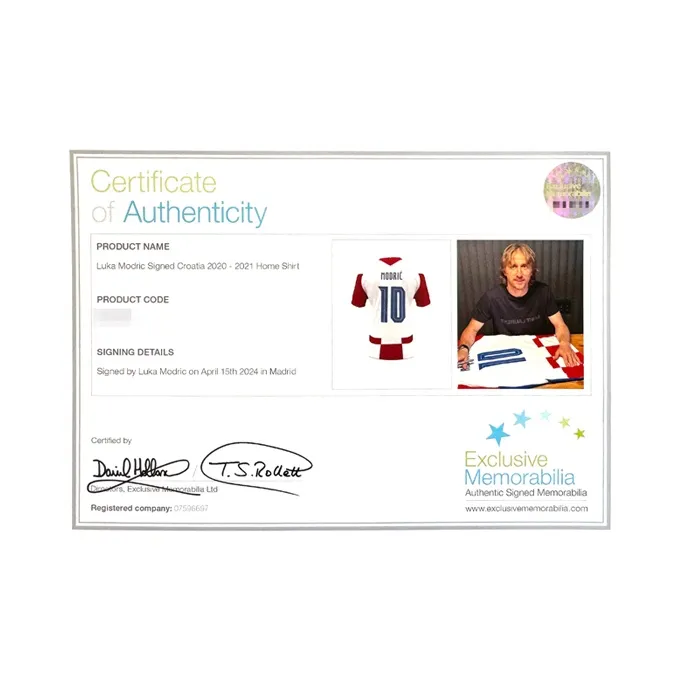 Three For Luka Modrić Hand-Signed Croatia 2020-21 Season Jersey EM Certificate Framed-6