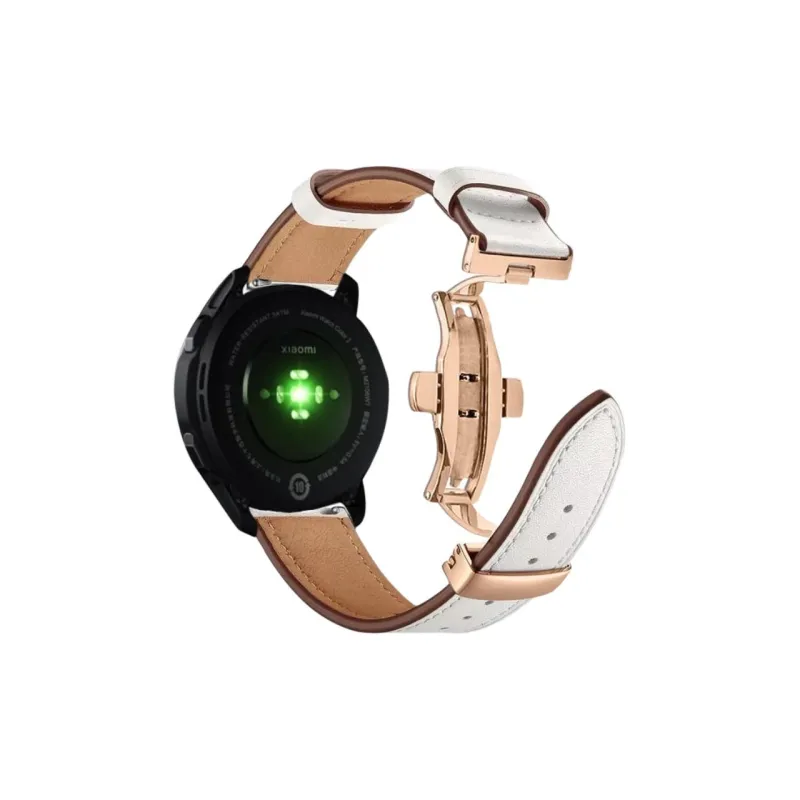 FZRT Xiaomi Compatibility Watch Band Quick Release 22mm Leather Metal Butterfly Buckle Strap Cowhide Leather Material-6