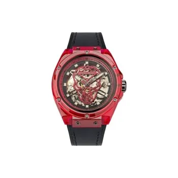Police Wrist Watch Mechanical Movement Silicone Strap 44mm Cut Out Dial Men's Watches