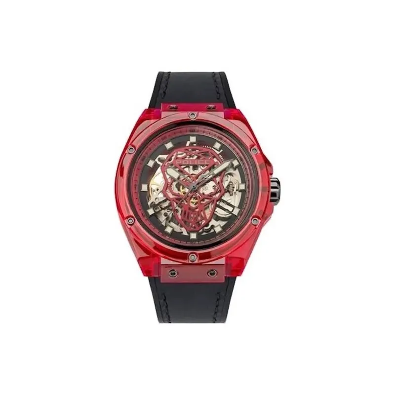 Police Wrist Watch Mechanical Movement Silicone Strap 44mm Cut Out Dial Men's Watches-0