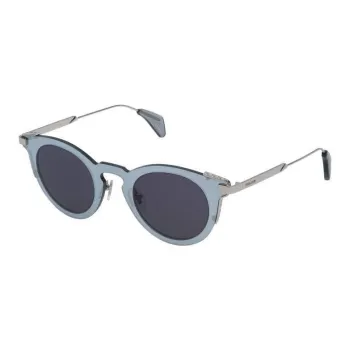 Police Acetate Metal Round Sunglasses Women's Blue/Silver Gray