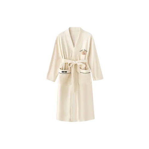 QINZUIMAO Bath Robes Women's Champagne White