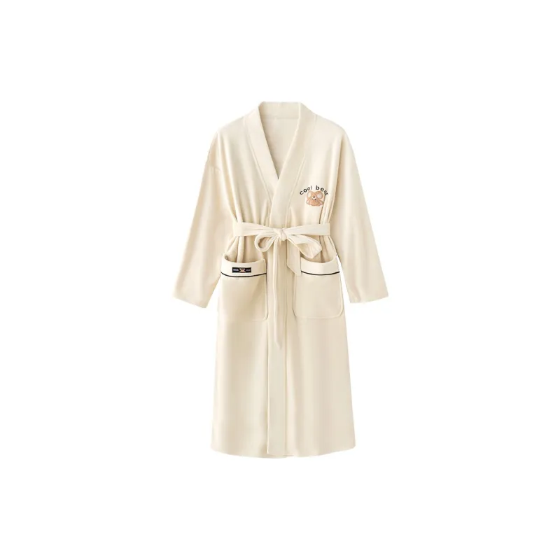 QINZUIMAO Bath Robes Women's Champagne White-0