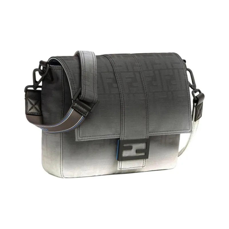 FENDI Baguette Calfskin Messenger Bag Baguette Bag Crossbody Bag Medium Size Men's White/Gray-1