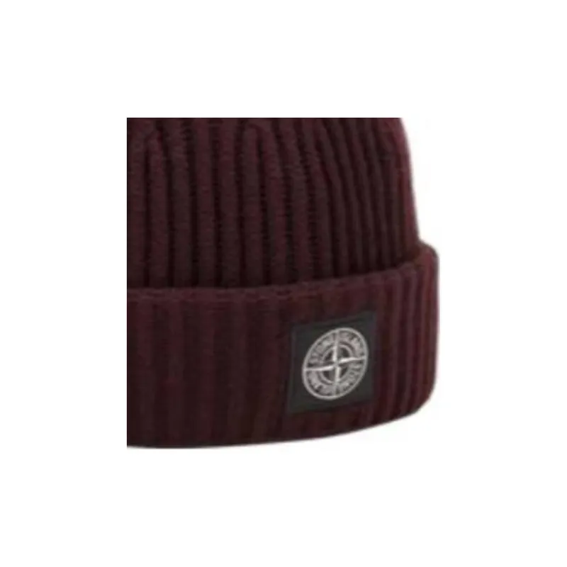 STONE ISLAND Wool Beanies Men's Burgundy-2