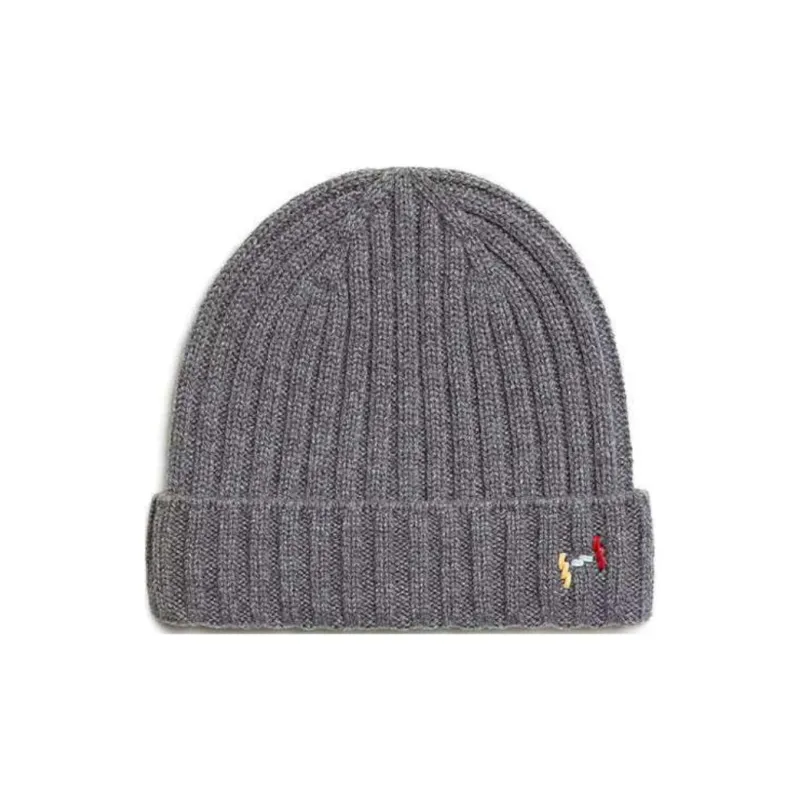 HERMES Leather Beanies Unisex Gray-0