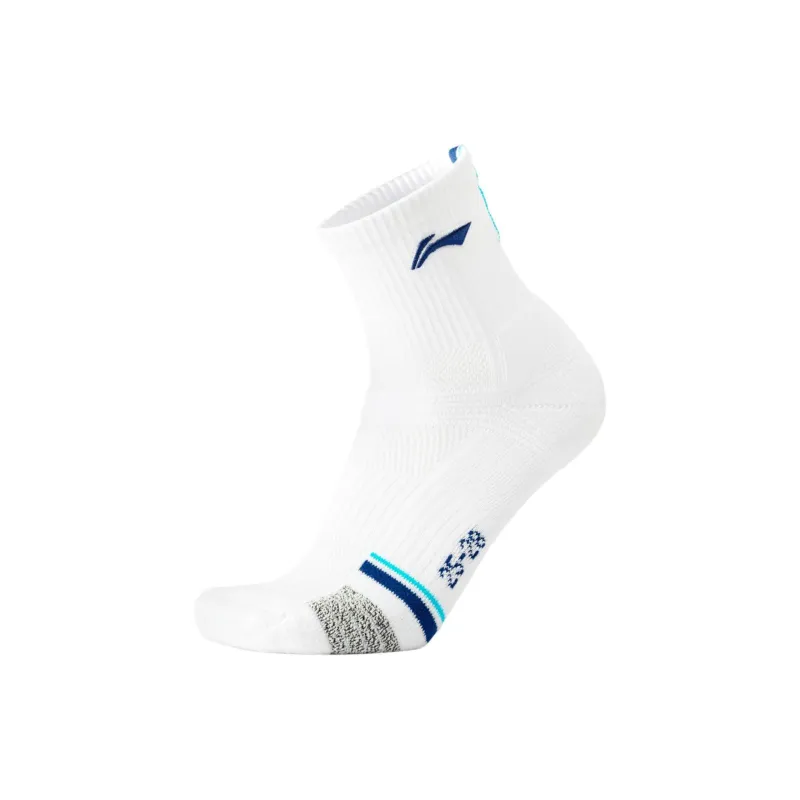 LiNing Badminton Series Mid Calf Socks Men's 1 Pack White Blue-0