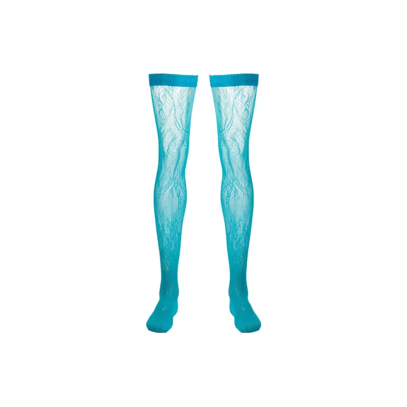 GUCCI Thigh High Lace Pattern Socks 'Bright Blue'-0