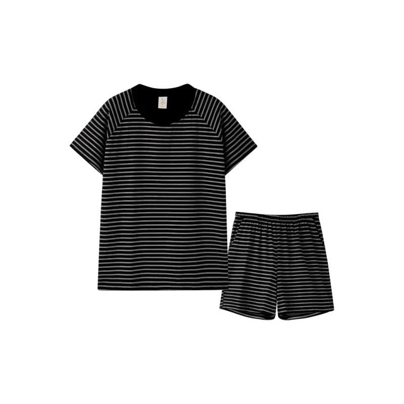 MEITENG Pajama Set Women's Black Gray-1