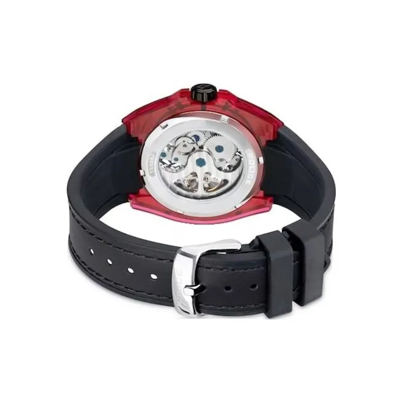 Police Wrist Watch Mechanical Movement Silicone Strap 44mm Cut Out Dial Men's Watches-2