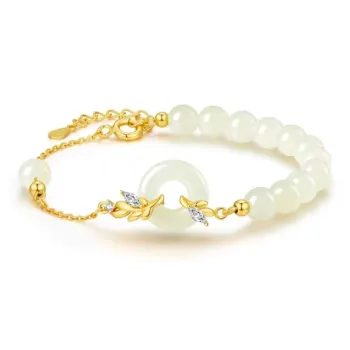 HAPPY BEAN Hetian Jade S925 Silver Bracelets Women's Pale Greenish-White Jade