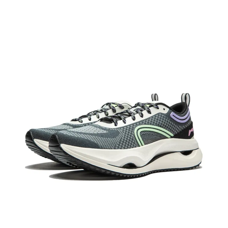 LiNing Cushioning Wear Resistant Lightweight Rebound Low Top Running Shoes Women's Black White-2