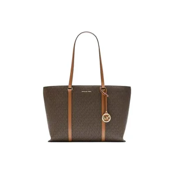 MICHAEL KORS Coated Canvas Tote Bag Shopping Bag Shoulder Bag Handbag Large Size Women's Dark Brown & Acorn Brown