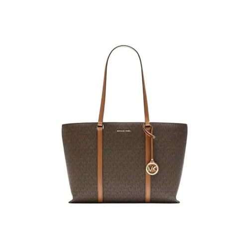 MICHAEL KORS Coated Canvas Tote Bag Shopping Bag Shoulder Bag Handbag Large Size Women's Dark Brown & Acorn Brown