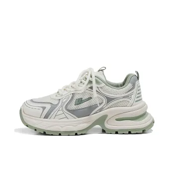 Warrior Breathable Lightweight Height Increasing Low Top Chunky Sneakers Women's Beige Gray Green