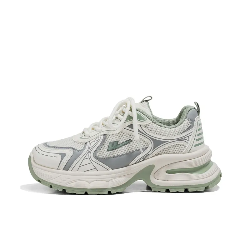 Warrior Breathable Lightweight Height Increasing Low Top Chunky Sneakers Women's Beige Gray Green-0