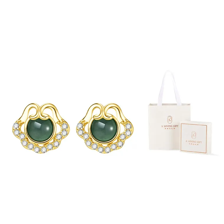 Mom's Gift Glutinous Jade Jadeite Stud Earrings Women's-3