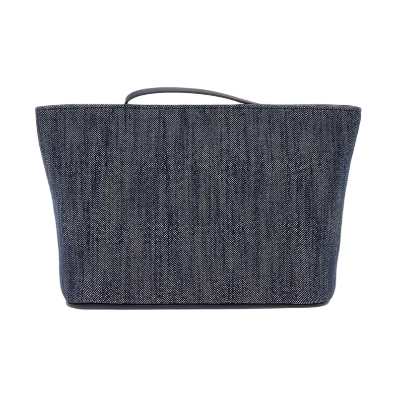 FERRAGAMO Raffia With Calfskin Makeup Bag, Clutch Women's Natural & Denim Blue-2