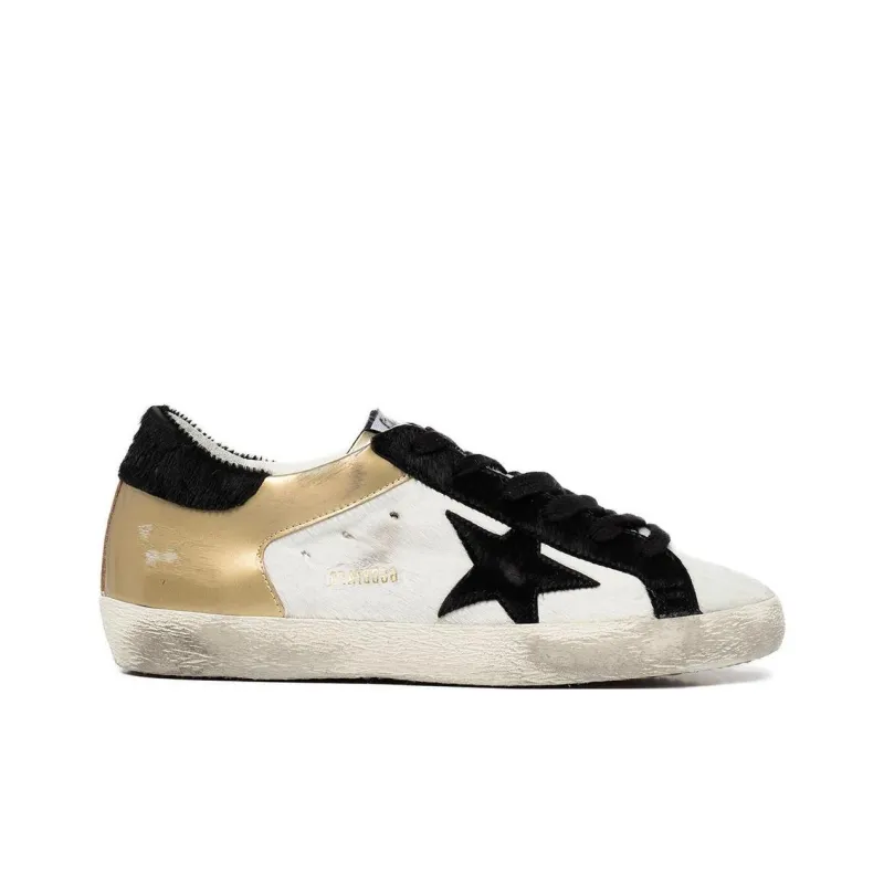 Golden Goose Low Top Skateboard Shoes Women's White Gold Vintage Version-1