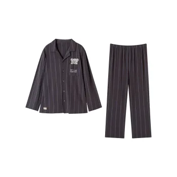 Montagut Pajama Set Autumn And Winter Season Unisex Two Piece Set Navy Blue
