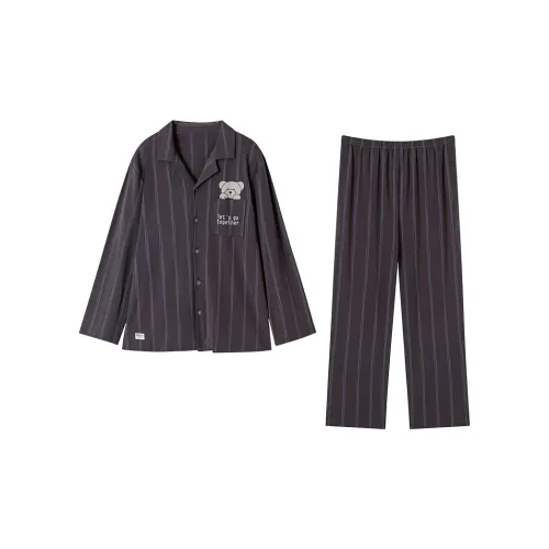 Montagut Pajama Set Autumn And Winter Season Unisex Two Piece Set Navy Blue
