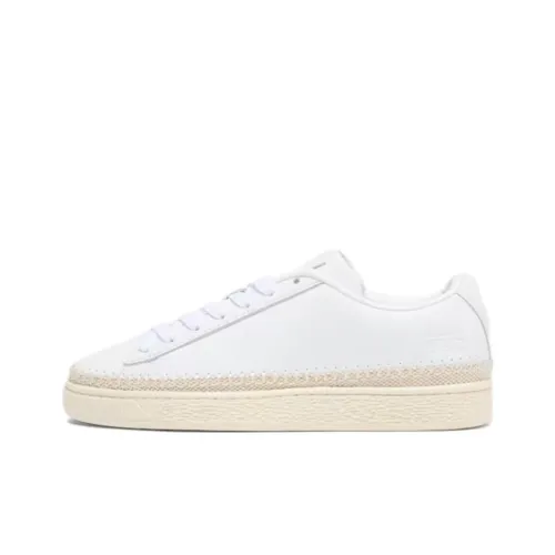 PUMA Basket Trim Anti Slip Wear Resistant Low Top Skateboard Shoes Unisex White Beige