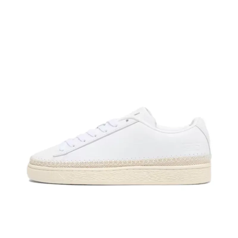 PUMA Basket Trim Anti Slip Wear Resistant Low Top Skateboard Shoes Unisex White Beige-0