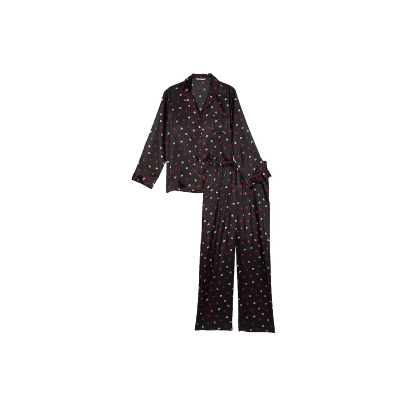 Victoria's Secret Satin Long Pajama Set Pajama Set Women's Black-0