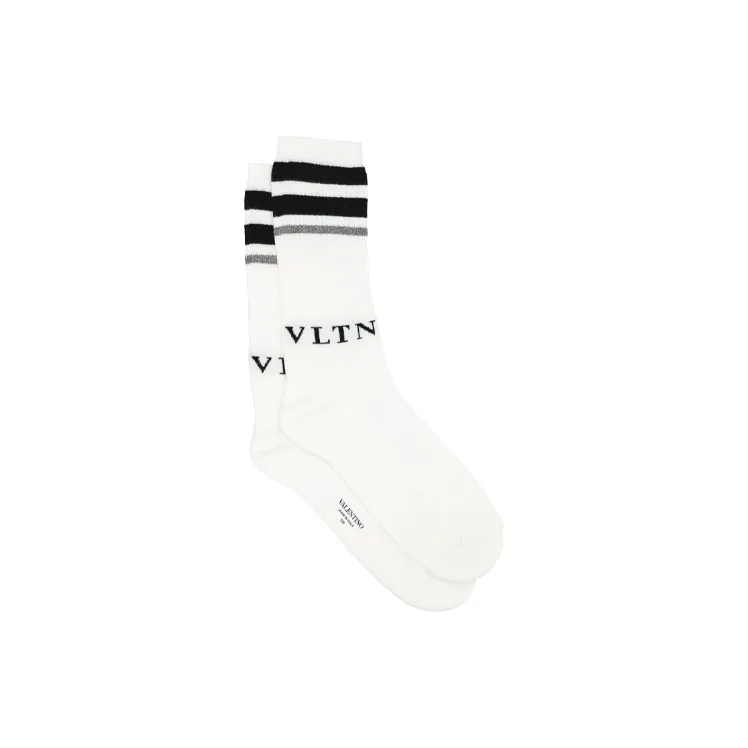 Valentino Men's SS22 Logo Printing Socks 1 Packs White-1