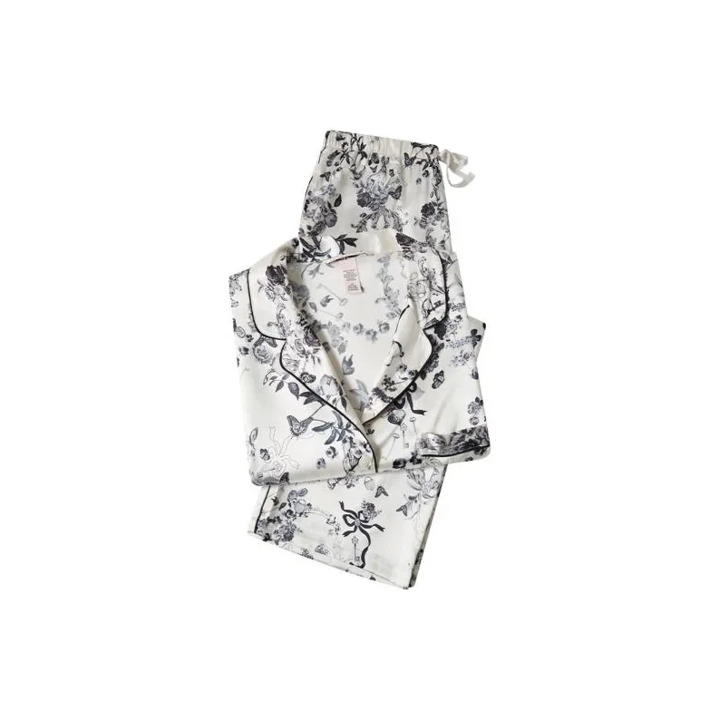 Victoria's Secret Satin Long Pajama Set Pajama Set Women's White-0